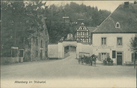 Alte Ansichtskarte Altenberg im Dhünntal, Teilansicht mit Gastwirtschaft zur Rentei von Wilh. Wasserfuhr
