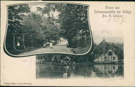 Alte Ansichtskarte Gruss aus der Schwanenmühle bei Ohligs, Bes. H. Schlicker