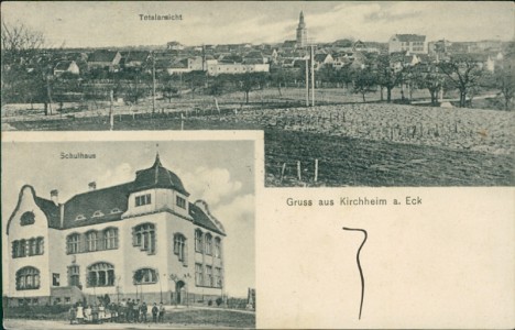 Alte Ansichtskarte Kirchheim an der Weinstraße, Totalansicht, Schulhaus