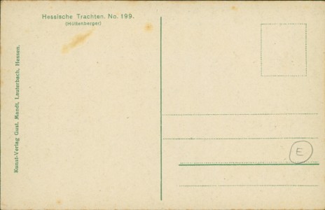 Adressseite der Ansichtskarte Hessische Trachten No. 199, (Hüttenberger)