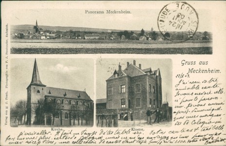 Alte Ansichtskarte Gruss aus Meckenheim, Panorama Meckenheim, Kirche, Kloster