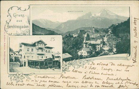 Alte Ansichtskarte Gruss aus Berchtesgaden, Gesamt und Ansicht eines Gasthauses