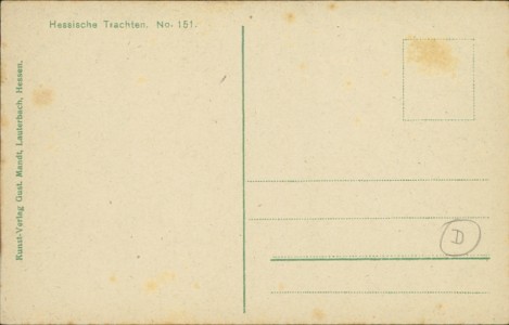 Adressseite der Ansichtskarte Hessische Trachten No. 151, 
