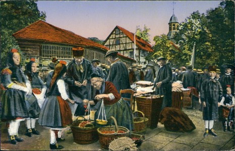 Alte Ansichtskarte Hessische Trachten, Markt in Schwalm