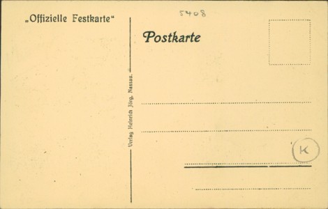 Adressseite der Ansichtskarte Nassau-Lahn, 30. Gauturnfest d. Lahn-Dill-Gaues. Stein-Gedächtnissfeier. 50jähr. Fahnenjubiläum. 2.-4. Aug. 1913