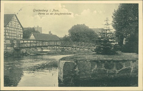 Alte Ansichtskarte Greifenberg i. Pom., Partie an der Jungfernbrücke