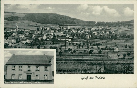 Alte Ansichtskarte Gruß aus Freisen, Gastwirtschaft v. Josef Schad