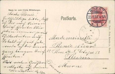 Adressseite der Ansichtskarte Soest, Postanweisung aus Soest