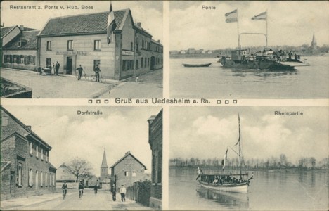 Alte Ansichtskarte Gruß aus Uedesheim a. Rh., Restaurant z. Ponte v. Hub. Boes, Ponte, Dorfstraße, Rheinpartie