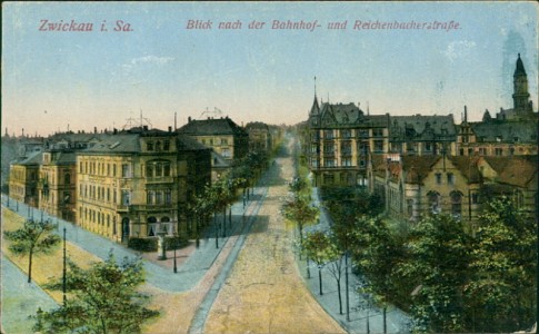 Alte Ansichtskarte Zwickau i. Sa., Blick nach der Bahnhof- und Reichenbacherstraße