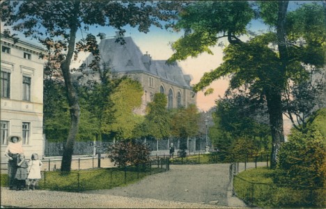 Alte Ansichtskarte Eisleben, Partie m. Luther-Gymnasium