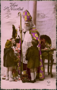 Alte Ansichtskarte Vive St. Nicolas, Weihnachtsmann mit Kindern