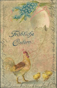 Alte Ansichtskarte Fröhliche Ostern, Huhn mit Kücken