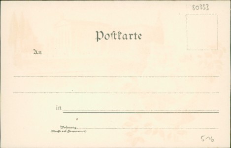 Adressseite der Ansichtskarte Gruss aus München, Seitenansicht u. Hauptportal der Maschinen-Ausstellung