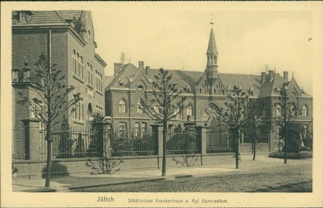 Alte Ansichtskarte Jülich, Städtisches Krankenhaus u. Kgl. Gymnasium