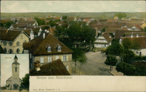 Alte Ansichtskarte Gruss aus Altenheim, Gesamtansicht, Kirche