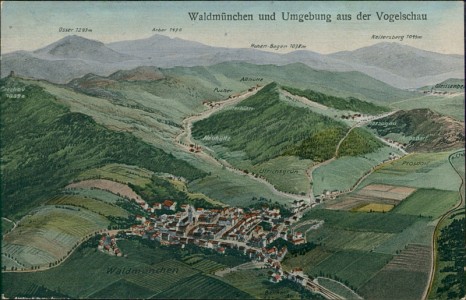 Alte Ansichtskarte Waldmünchen und Umgebung aus der Vogelschau, 