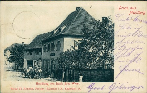 Alte Ansichtskarte Gruss aus Mahlberg, Handlung von Jacob Joos Wwe.