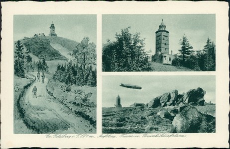 Alte Ansichtskarte Gr. Feldberg i. T., Aufstieg, Turm u. Brunhildsfelsen