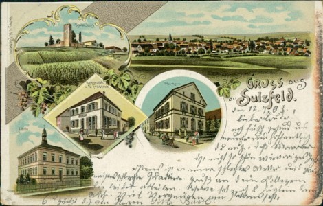 Alte Ansichtskarte Gruss aus Sulzfeld, Ravensburg, Total, Warengeschäft v. N. Friederich, Pfarrhaus, Schule