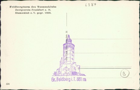 Adressseite der Ansichtskarte Gr. Feldberg i. T., Aufstieg, Turm u. Brunhildsfelsen