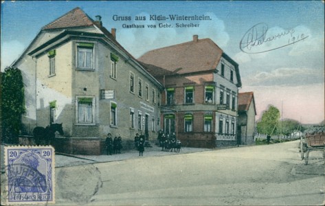 Alte Ansichtskarte Gruss aus Klein-Winternheim, Gasthaus von Gebr. Schreiber