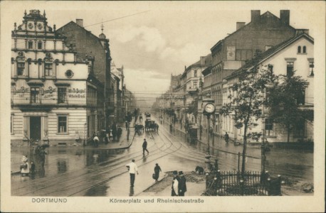 Alte Ansichtskarte Dortmund, Körnerplatz und Rheinischestraße