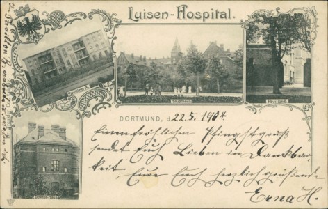 Alte Ansichtskarte Dortmund, Luisen-Hospital mit Pavillon A., Haupthaus, Pavillon B. und Doktor-Haus