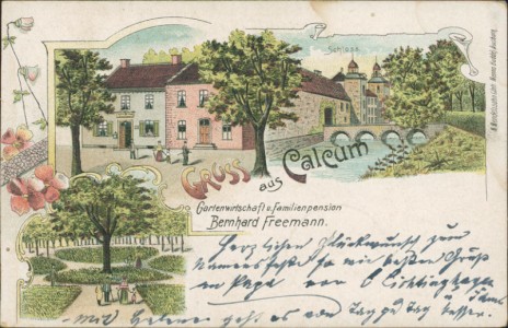 Alte Ansichtskarte Gruss aus Calcum, Gartenwirtschaft u. Familienpension Bernhard Freemann