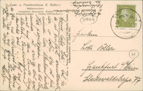 Adressseite der Ansichtskarte Reichensachsen, Gasthaus Karl Seibert