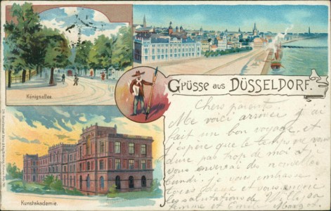 Alte Ansichtskarte Grüsse aus Düsseldorf, Königsallee, Kunstakademie