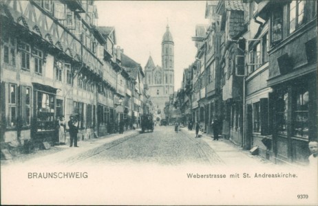 Alte Ansichtskarte Braunschweig, Weberstrasse mit St. Andreaskirche