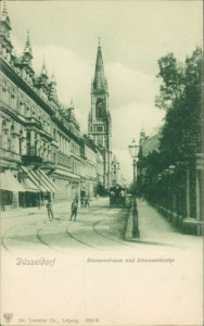 Alte Ansichtskarte Düsseldorf, Blumenstrasse und Johanneskirche