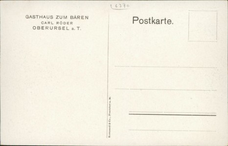 Adressseite der Ansichtskarte Oberursel a. T., Gasthaus zum Bären. Carl Röder