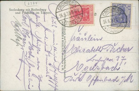 Adressseite der Ansichtskarte Seelenberg mit Reifenberg und Feldberg im Taunus, 
