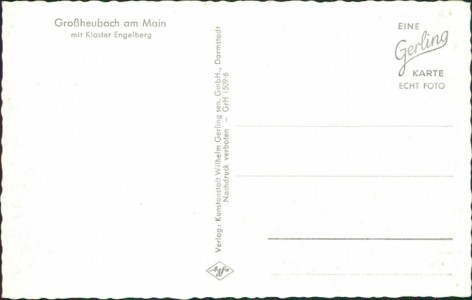Adressseite der Ansichtskarte Großheubach am Main mit Kloster Engelberg, 
