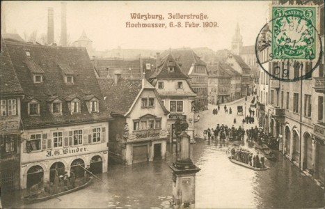 Alte Ansichtskarte Würzburg, Zellerstraße, Hochwasser, 6.-8. Febr. 1909