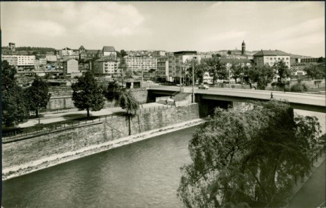 Alte Ansichtskarte Pforzheim, Auerbrücke, Zusammenfluß Enz - Nagold