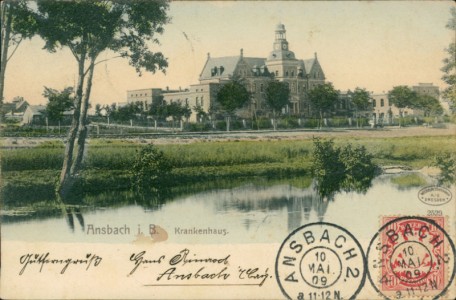 Alte Ansichtskarte Ansbach i. B., Krankenhaus