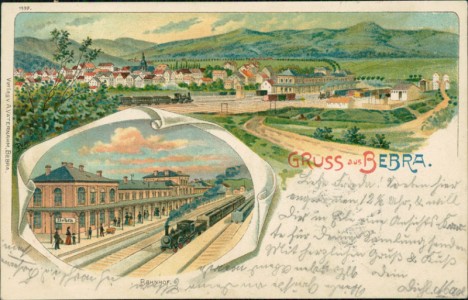 Alte Ansichtskarte Gruss aus Bebra, Gesamtansicht, Bahnhof