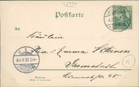 Adressseite der Ansichtskarte Gruss aus Lauterbach, Burghof mit Molkereischule