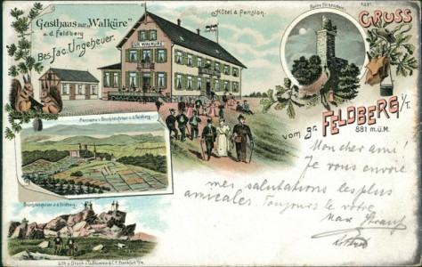 Alte Ansichtskarte Gruss vom gr. Feldberg, Gasthaus zur "Walküre" a. d. Feldberg. Bes. Jac. Ungeheuer. Hotel & Pension