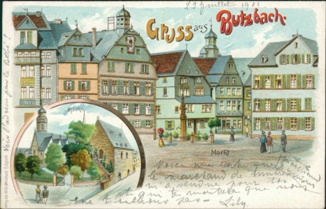 Alte Ansichtskarte Gruss aus Butzbach, Markt, Kirche