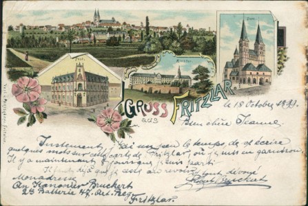 Alte Ansichtskarte Gruss aus Fritzlar, Gesamtansicht, Post, Kloster, Dom