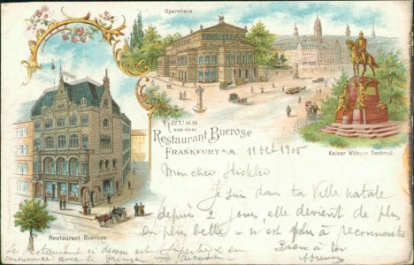 Alte Ansichtskarte Frankfurt a/M., Gruss aus dem Restaurant Buerose