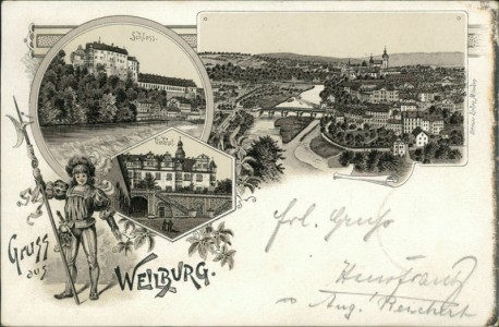 Alte Ansichtskarte Gruss aus Weilburg, Schloss, Viehhof, Gesamtansicht