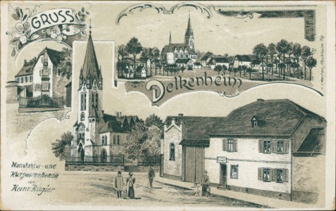 Alte Ansichtskarte Gruss aus Delkenheim, Manufaktur- und Kurzwarenhandlg. von Heinr. Kugler