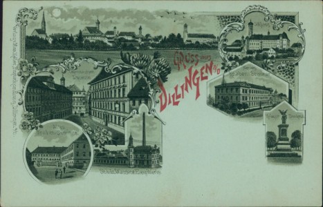 Alte Ansichtskarte Gruss aus Dillingen a/D., Schloss, Gymnasium Lyceum, Neues Knaben-Seminar, Altes Knaben-Seminar, Städt. Wasser & Elekt. Werke, Krieger-Denkmal