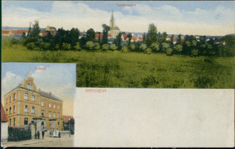 Alte Ansichtskarte Armsheim, Totalansicht, Schule