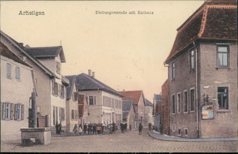 Alte Ansichtskarte Arheiligen, Dieburgerstraße mit Rathaus